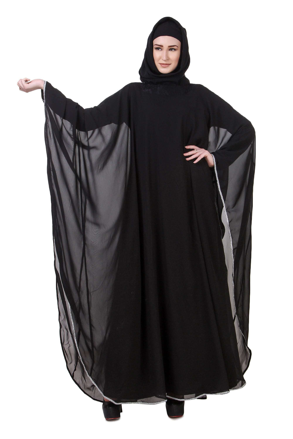 Black Nida Dubai Batwing Abaya Front