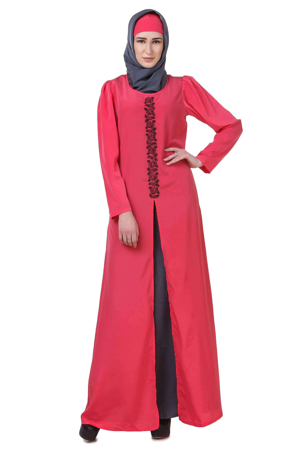 Sweet Pink & Grey Split Front Abaya