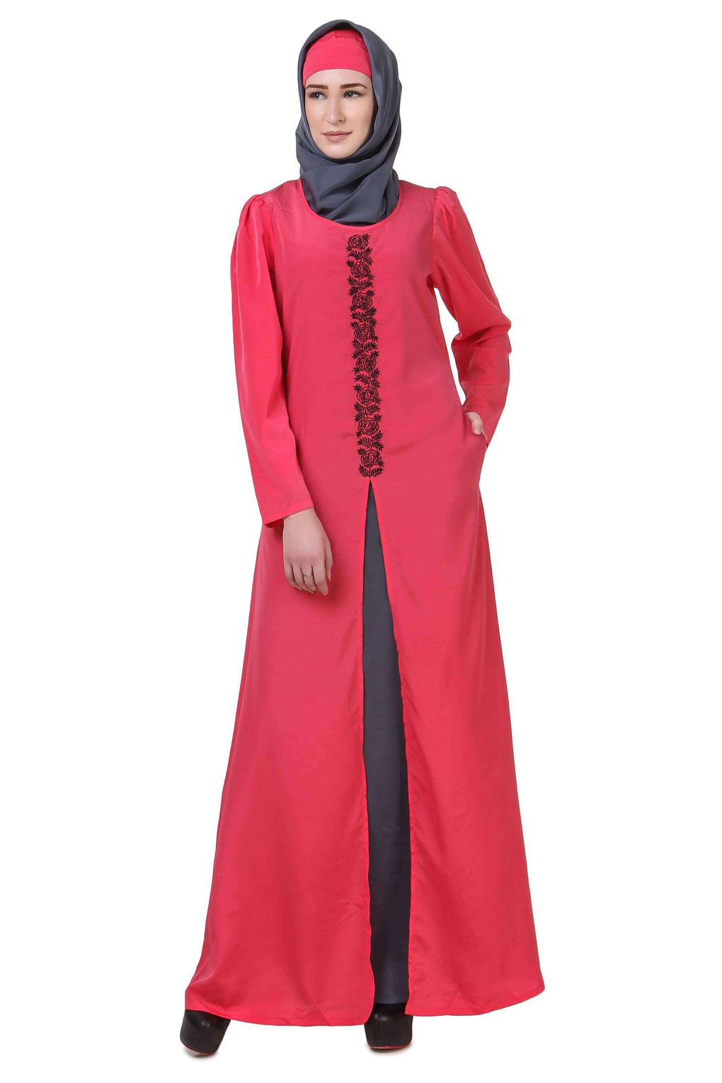 Sweet Pink & Grey Split Front Abaya