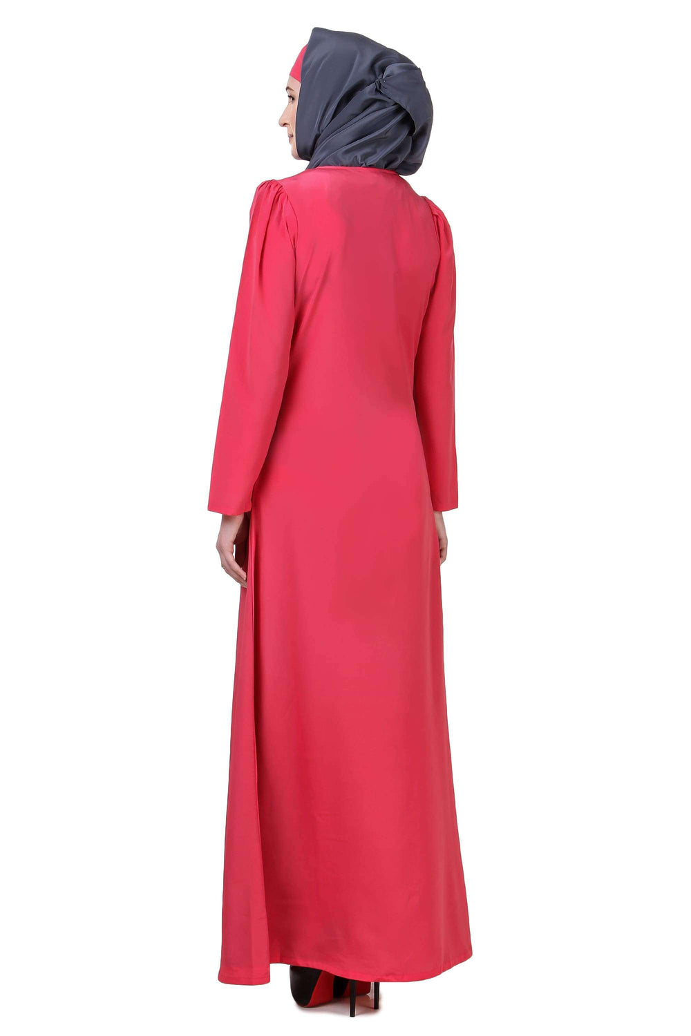 Sweet Pink & Grey Split Front Abaya