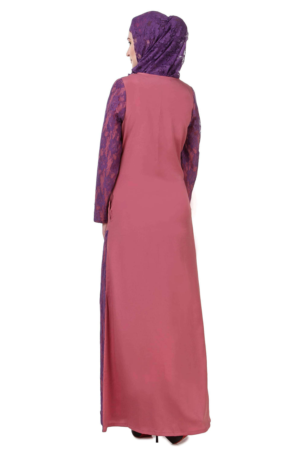 Pink & Purple Flower Net Abaya