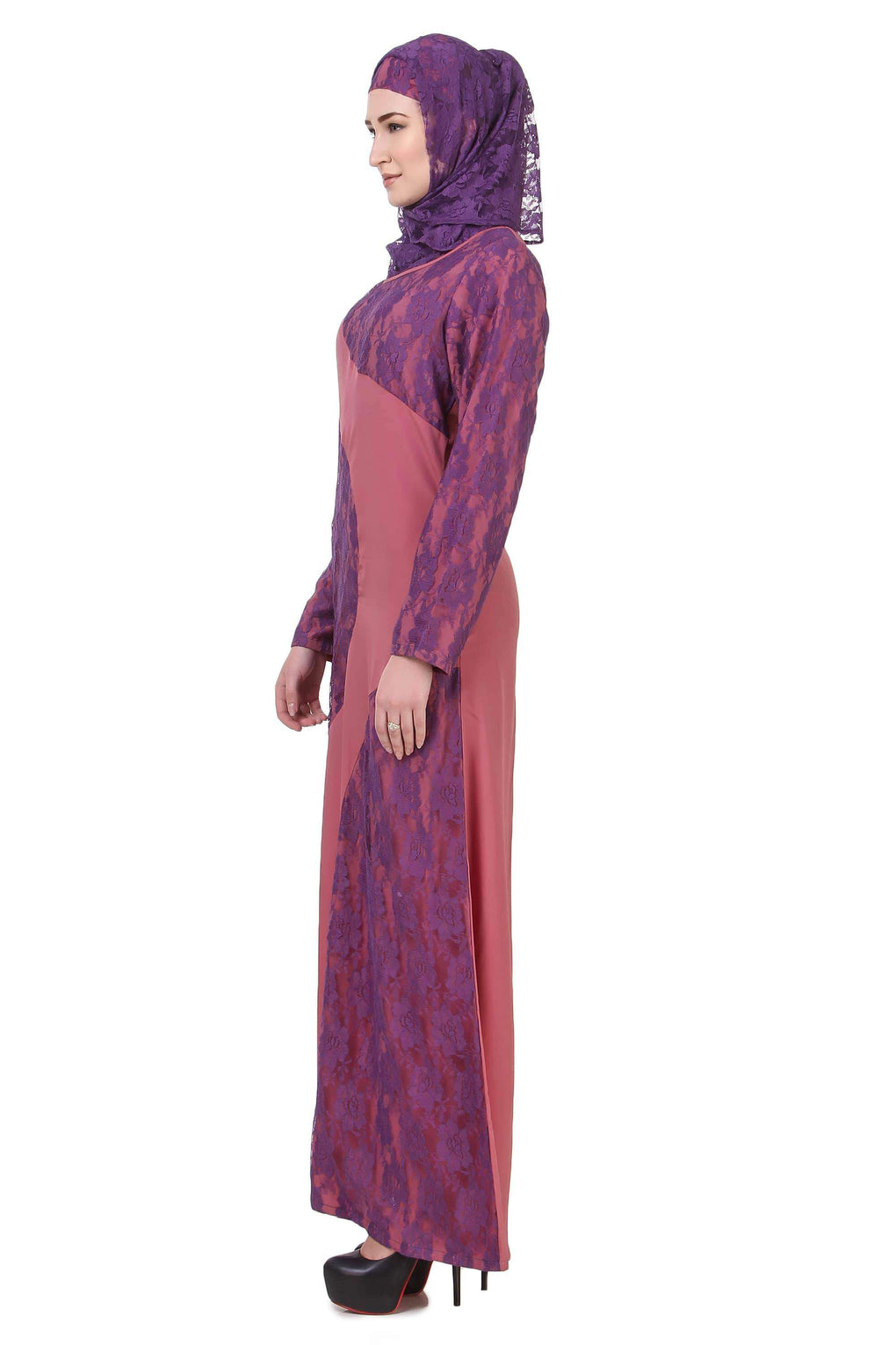 Pink & Purple Flower Net Abaya