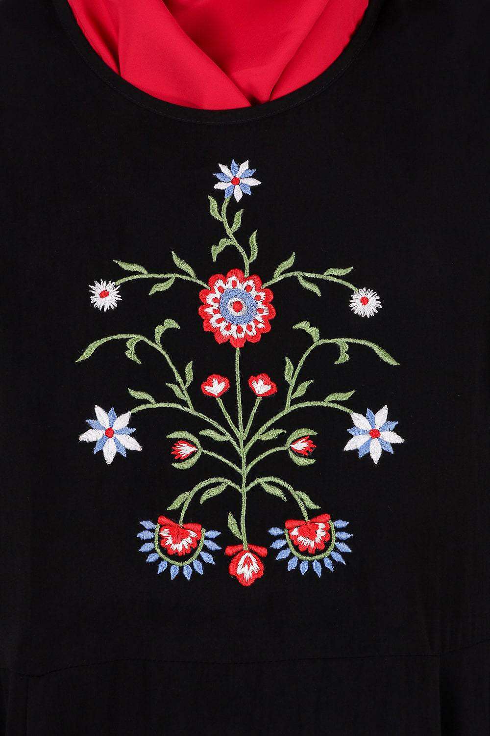 Black Floral Embroidered Nida Abaya Embroidery