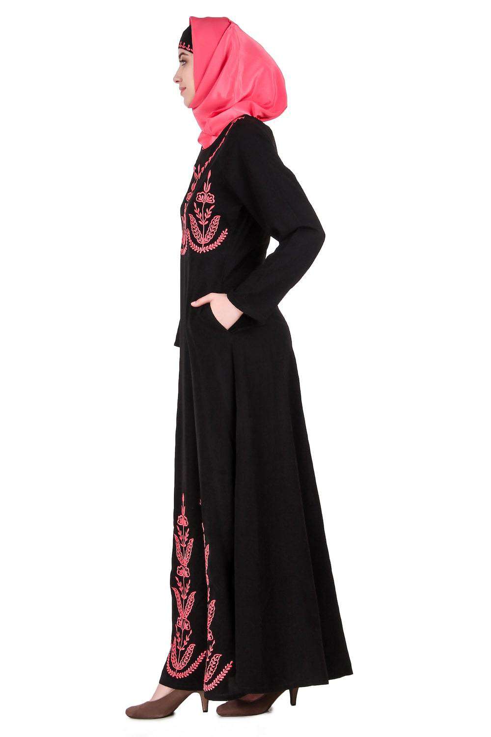 Embroidered Multi Panel Umbrella Abaya Side