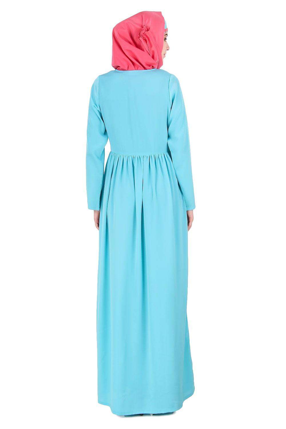 Turquoise Embroidered Crepe Abaya