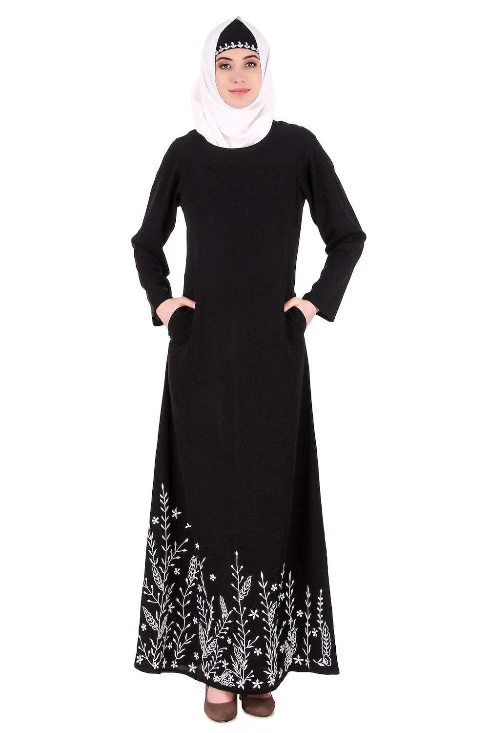 Descending Leaf Pattern Embroidered Abaya