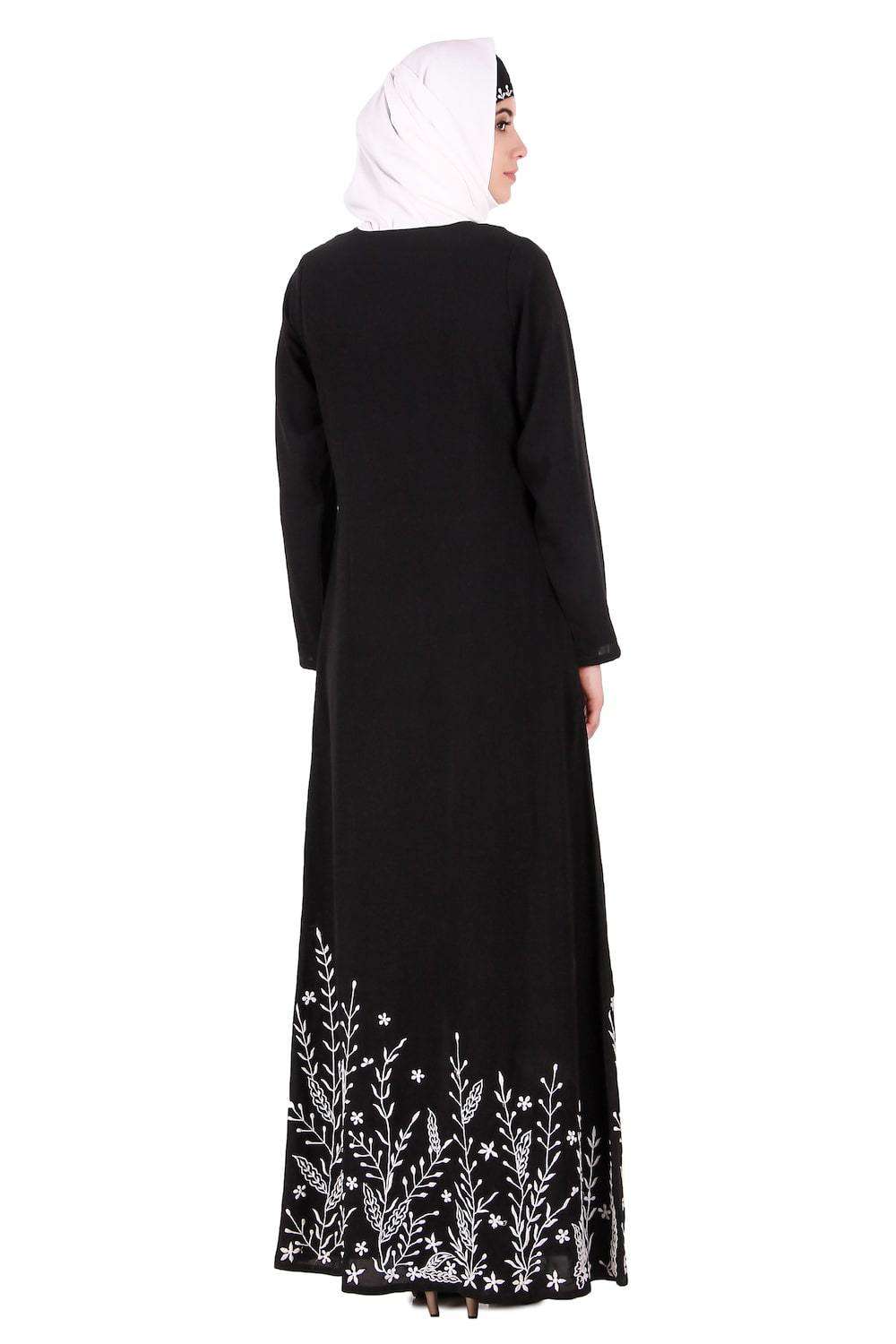 Descending Leaf Pattern Embroidered Abaya Back