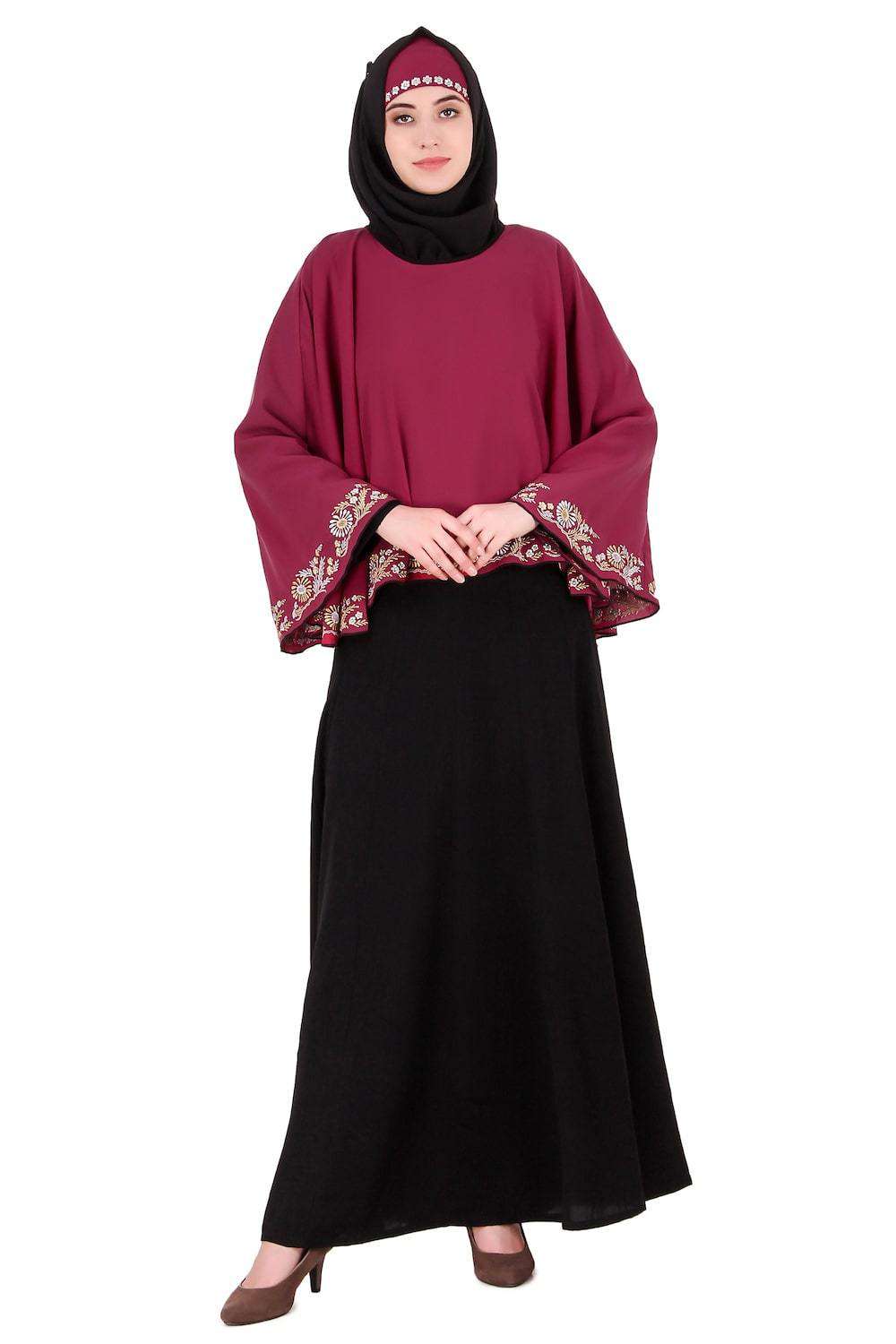 Black & Rose Pink Semi-Circular Cape Abaya