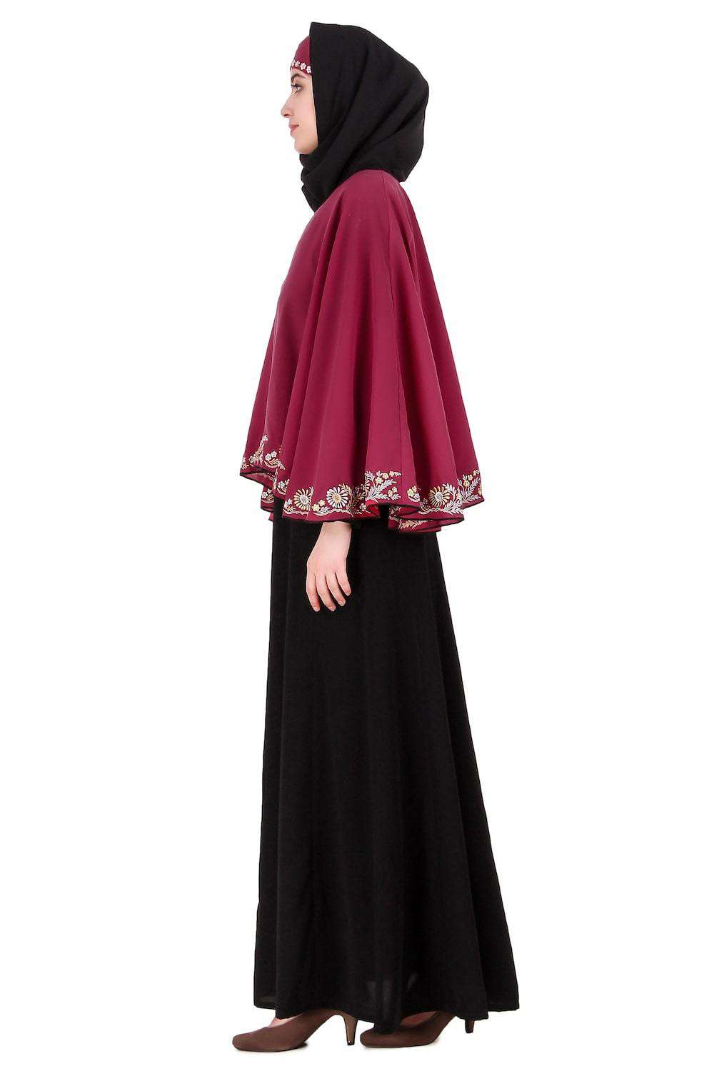 Black & Rose Pink Semi-Circular Cape Abaya Side