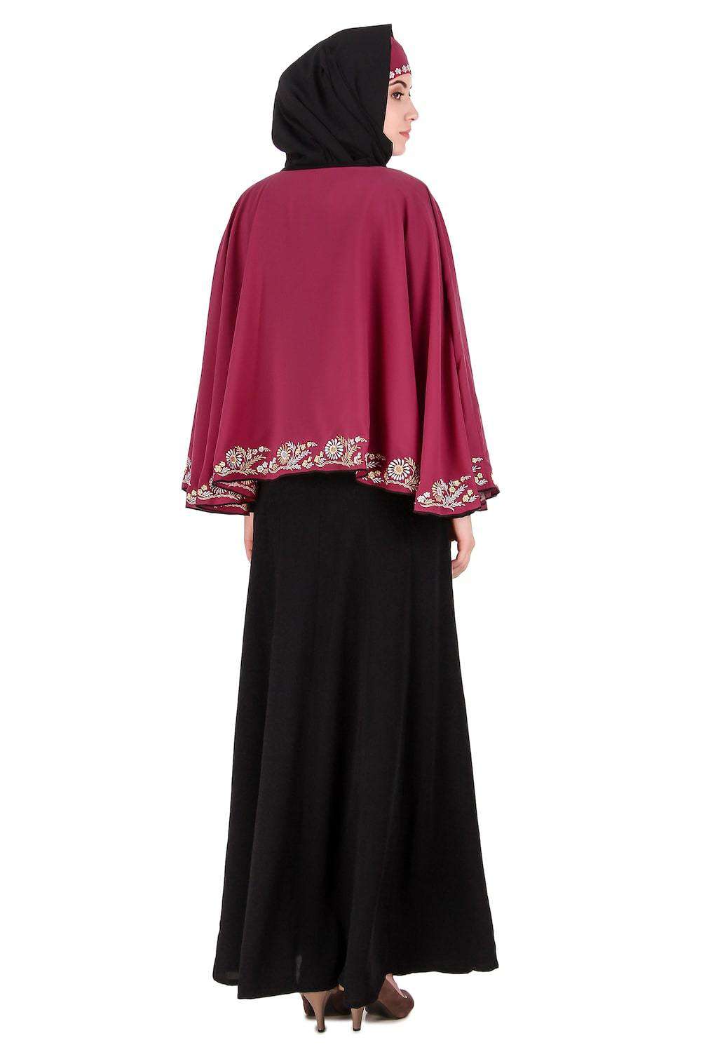 Black & Rose Pink Semi-Circular Cape Abaya back