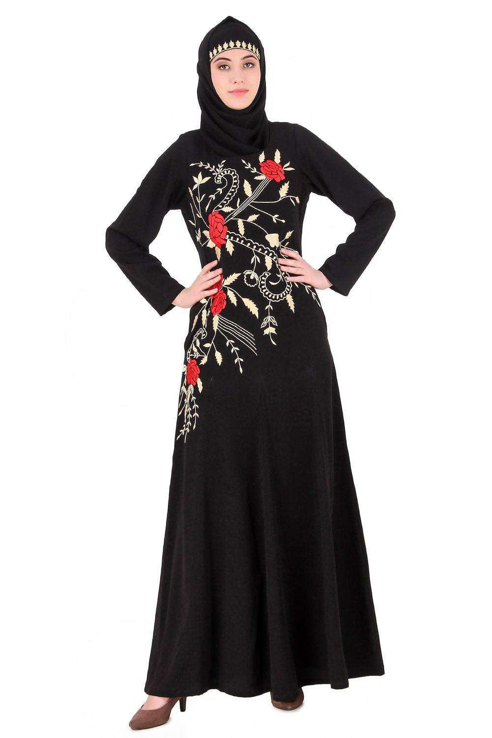 Leaf & Rose Petal Embellished Abaya Front