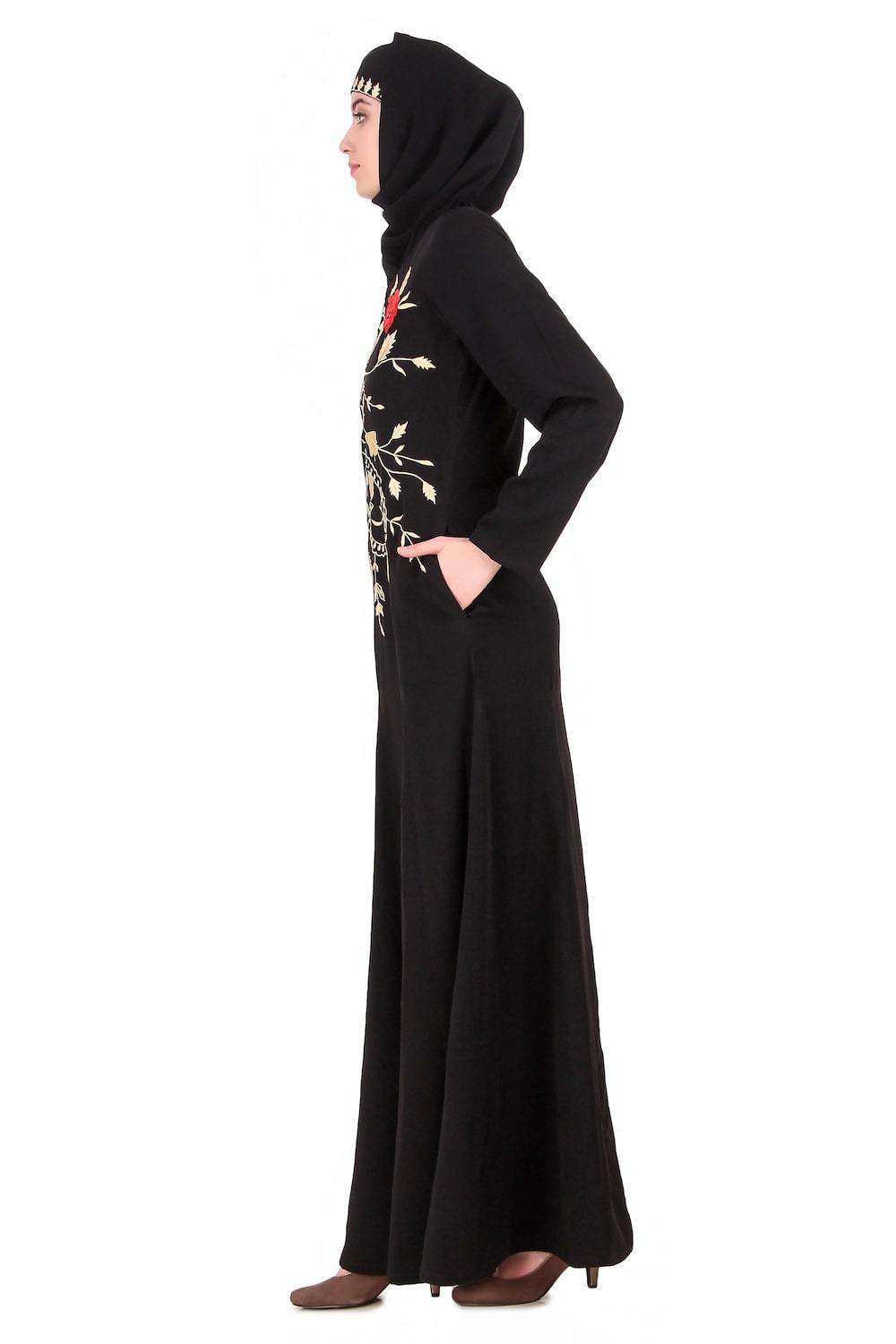 Leaf & Rose Petal Embellished Abaya Side