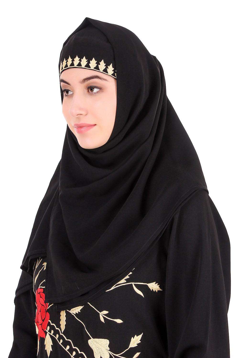 Leaf & Rose Petal Embellished Abaya Hijab