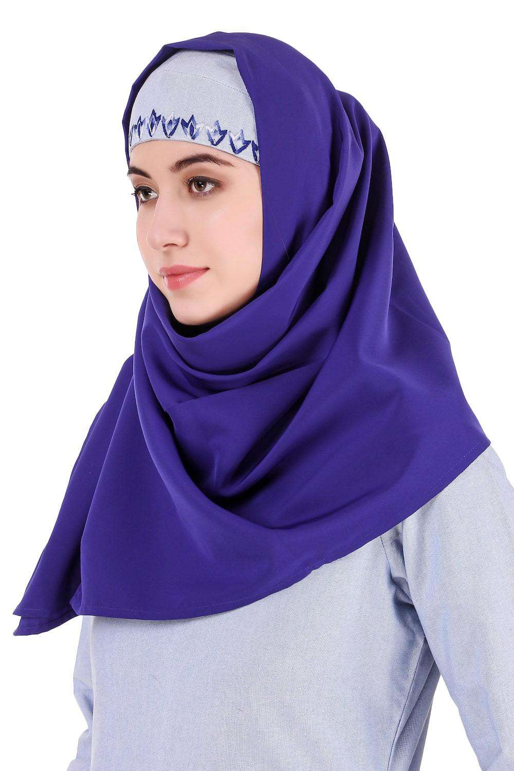 Blue Cotton Embroidered Abaya Hijab