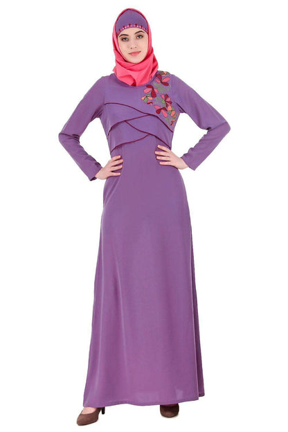 Purple Cross Layer Crepe Abaya