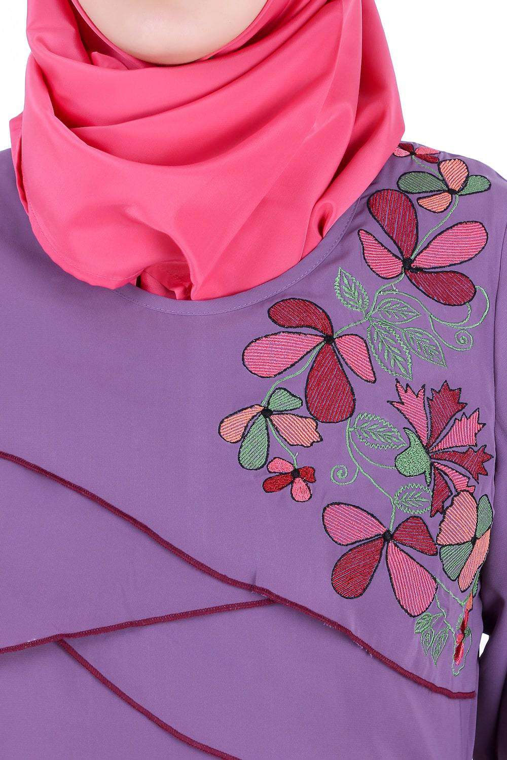 Purple Cross Layer Crepe Abaya