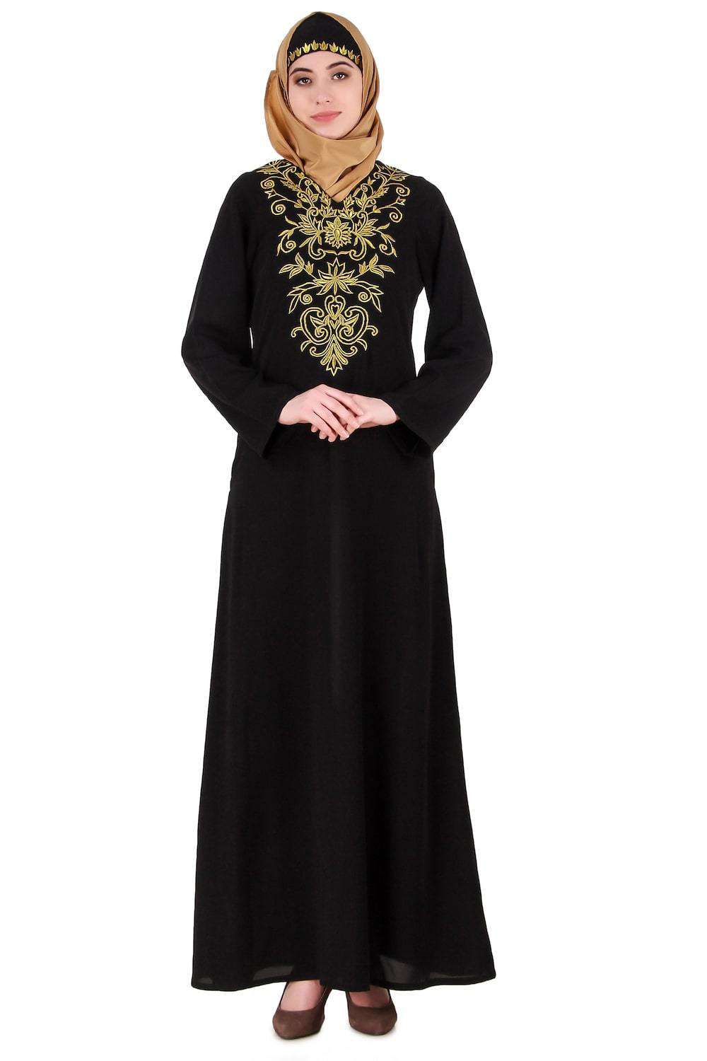 Gold Floral Embroidered Festive Abaya