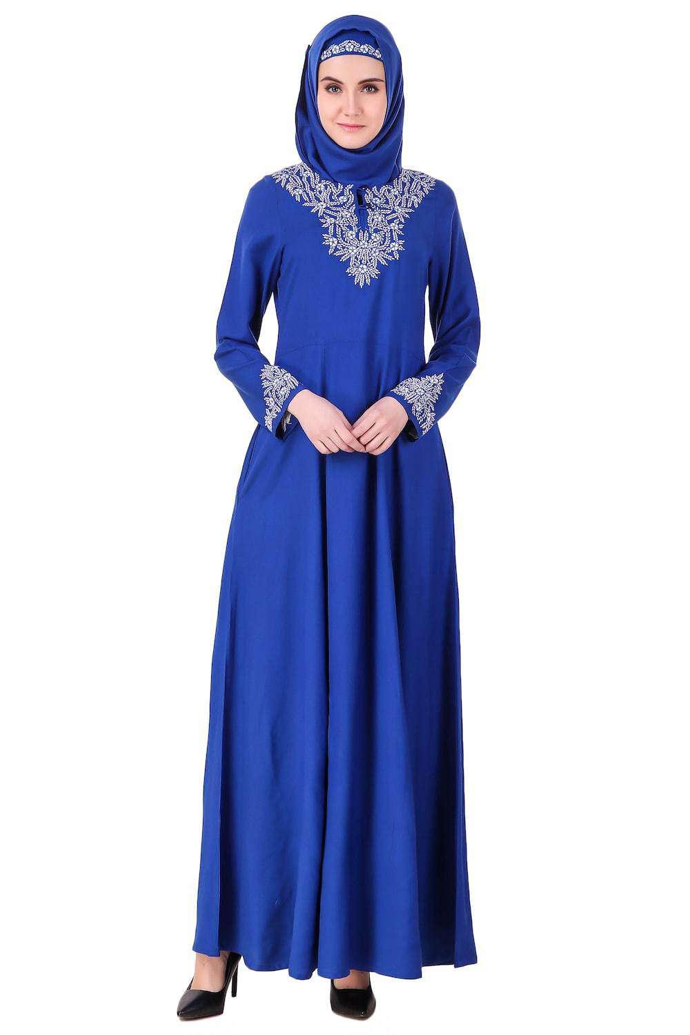 Split Neck Embellished Rayon Abaya