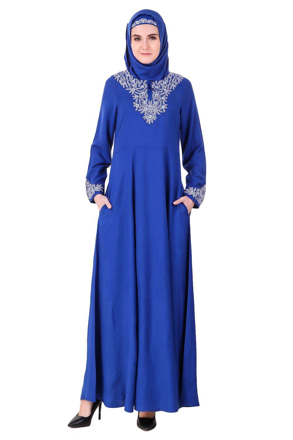 Split Neck Embellished Rayon Abaya