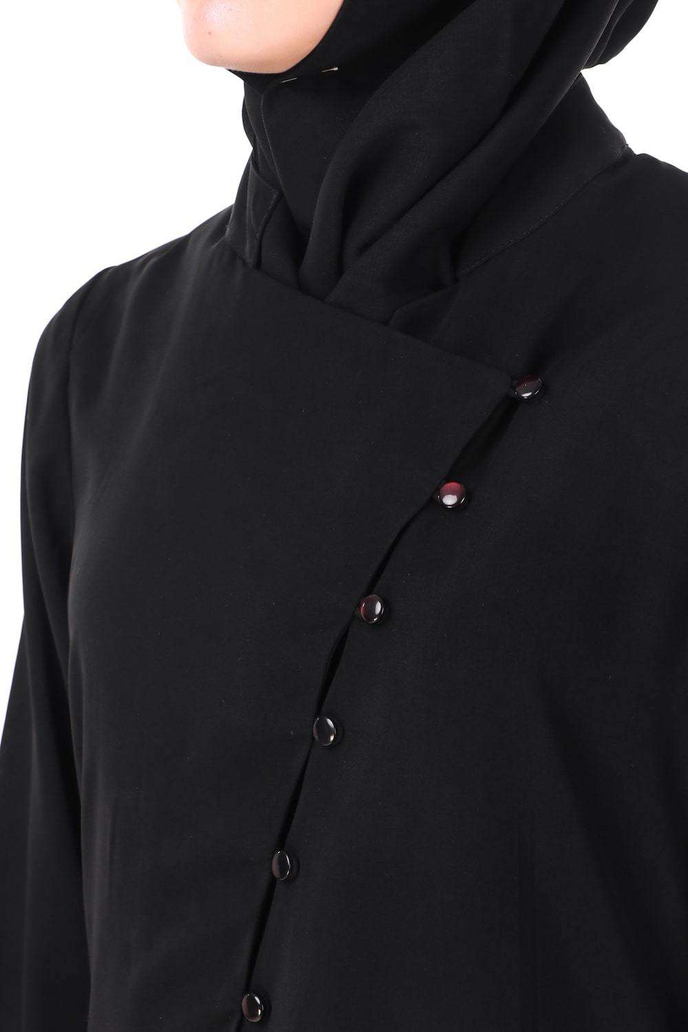 Dual Layer Cross Over Jacket Abaya Front Design