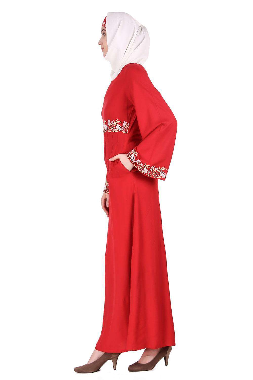 Red Bell Sleeve Rayon Abaya