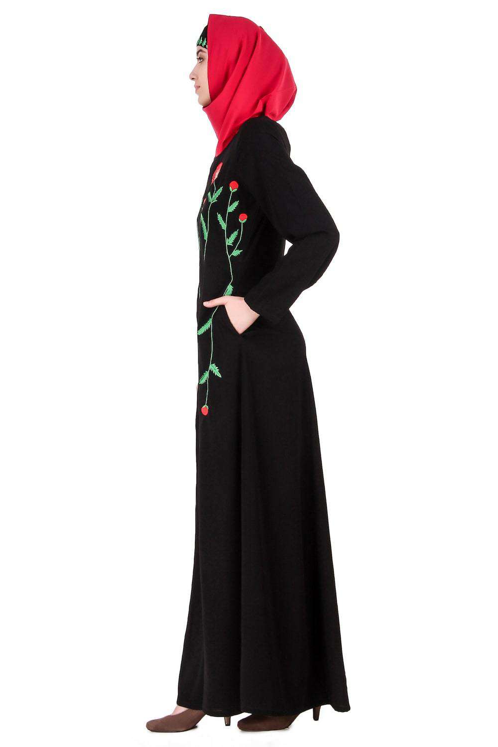 Long Embroidered Stem Nida Abaya Side