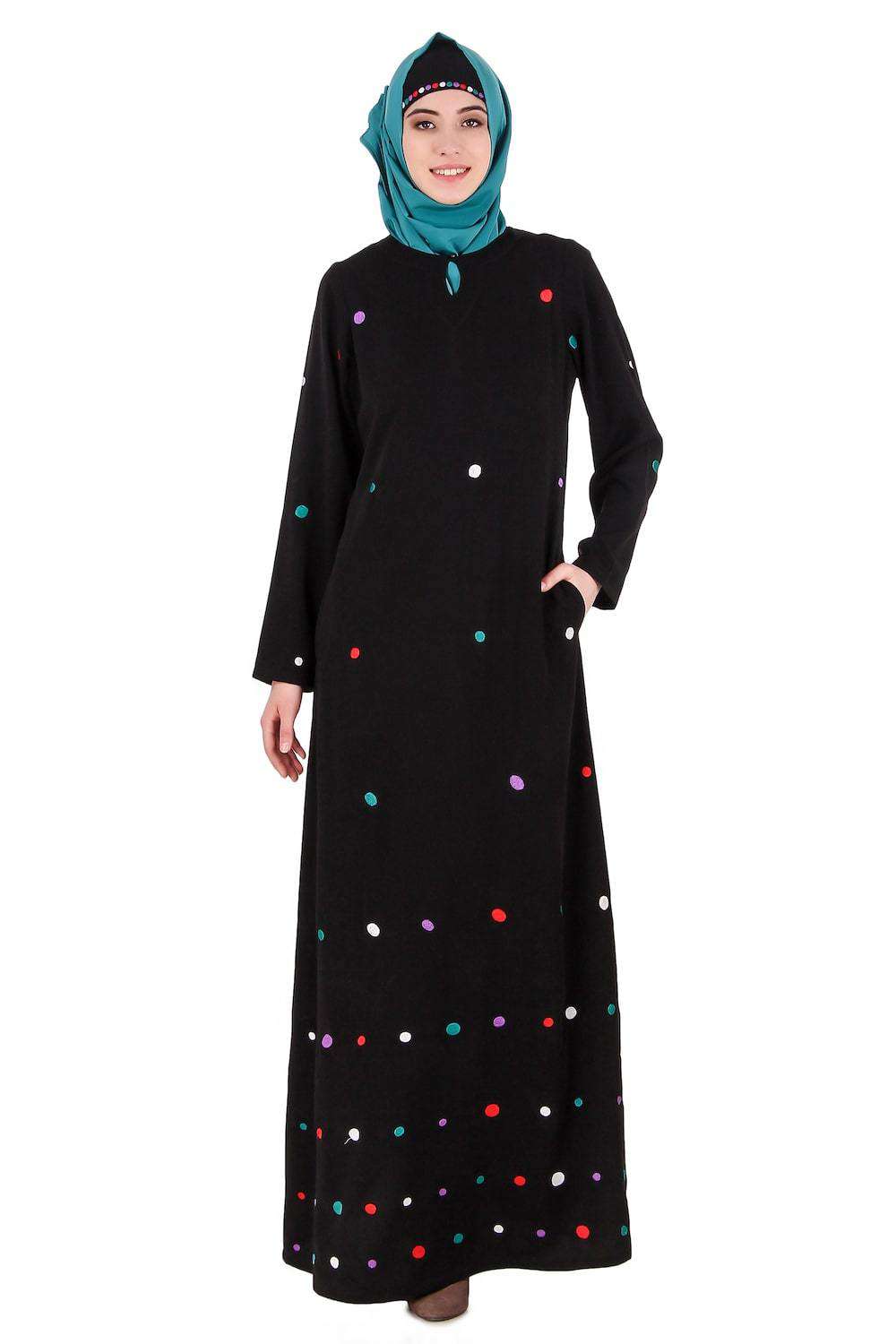 Colorful Embroidered Polka Dot Abaya