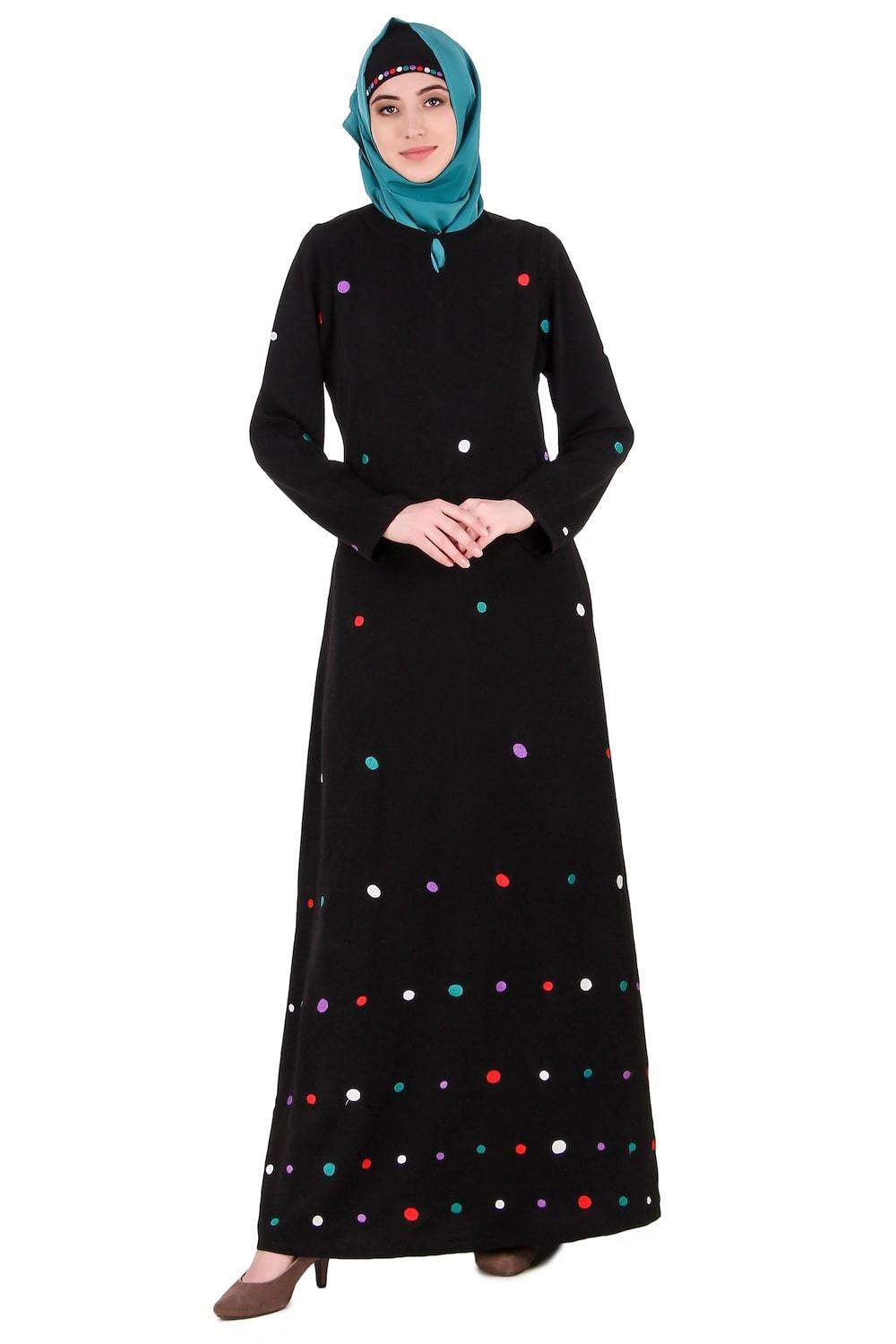 Colorful Embroidered Polka Dot Abaya Front