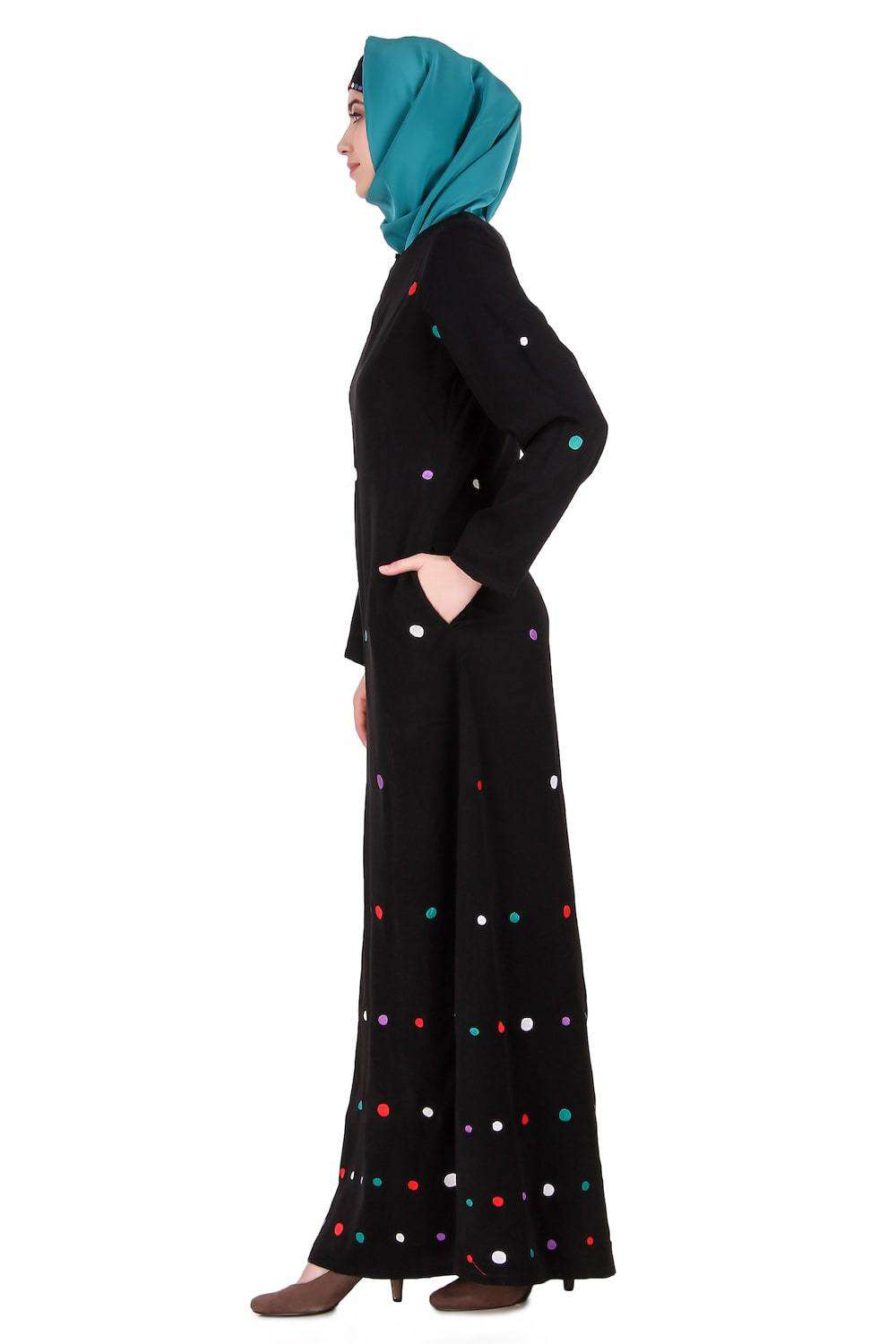 Colorful Embroidered Polka Dot Abaya Side
