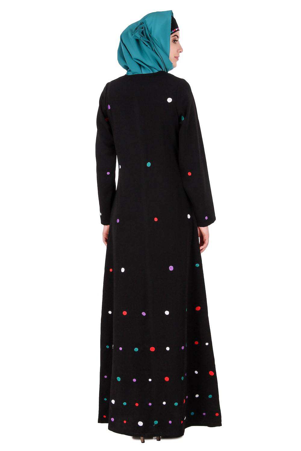 Colorful Embroidered Polka Dot Abaya Back