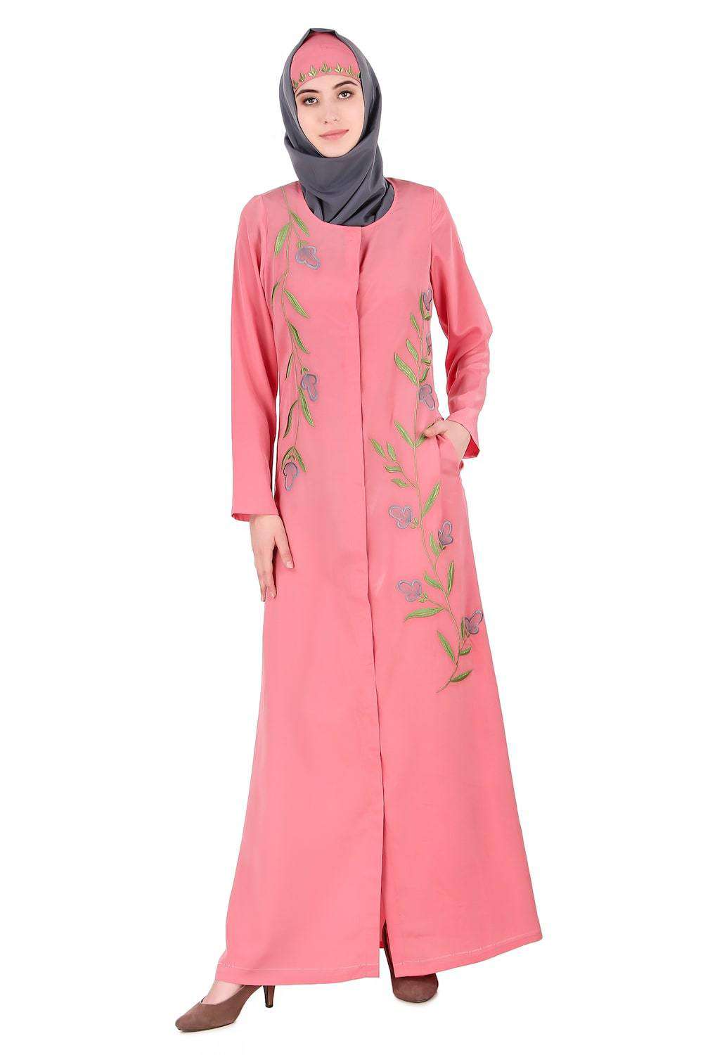 Dusty Pink Front Open Embellished Abaya