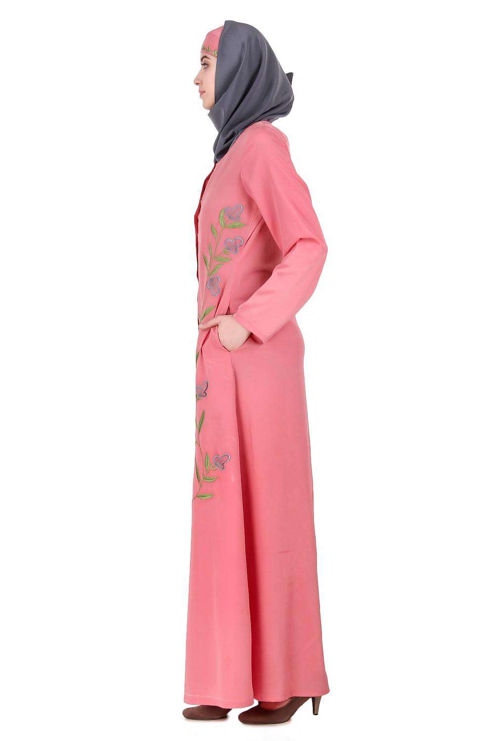 Dusty Pink Front Open Embellished Abaya Side