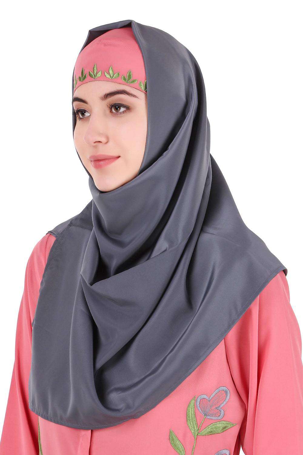 Dusty Pink Front Open Embellished Abaya Hijab