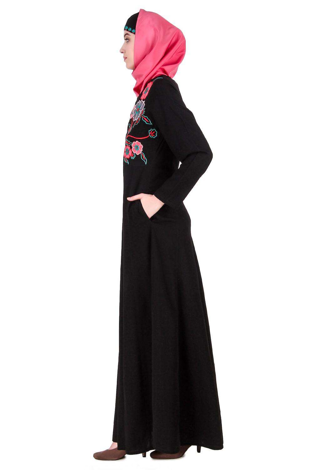 Floral Patchwork Semi-Circular Abaya Side