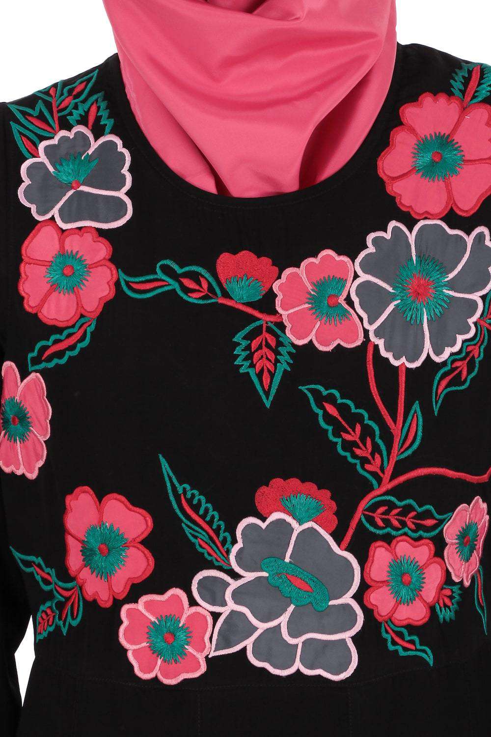 Floral Patchwork Semi-Circular Abaya Embroidery