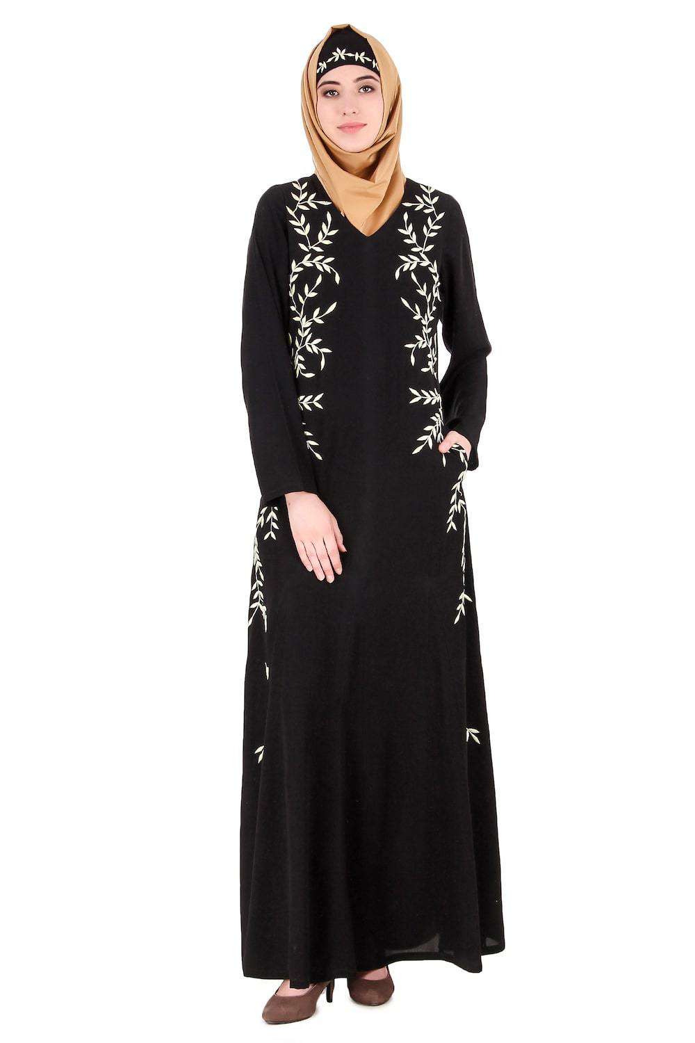 Black Nida Leaf Embroidered Abaya