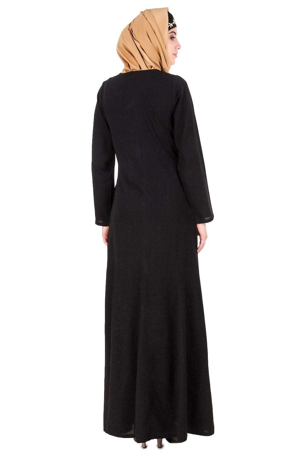 Black Nida Leaf Embroidered Abaya Back