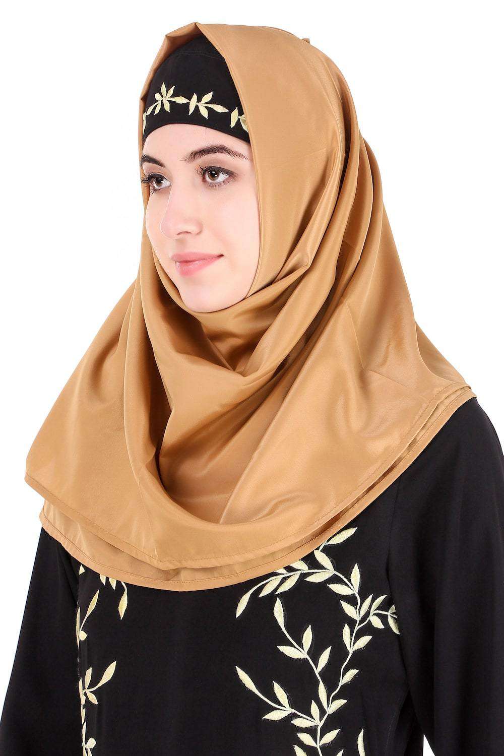 Black Nida Leaf Embroidered Abaya Hijab