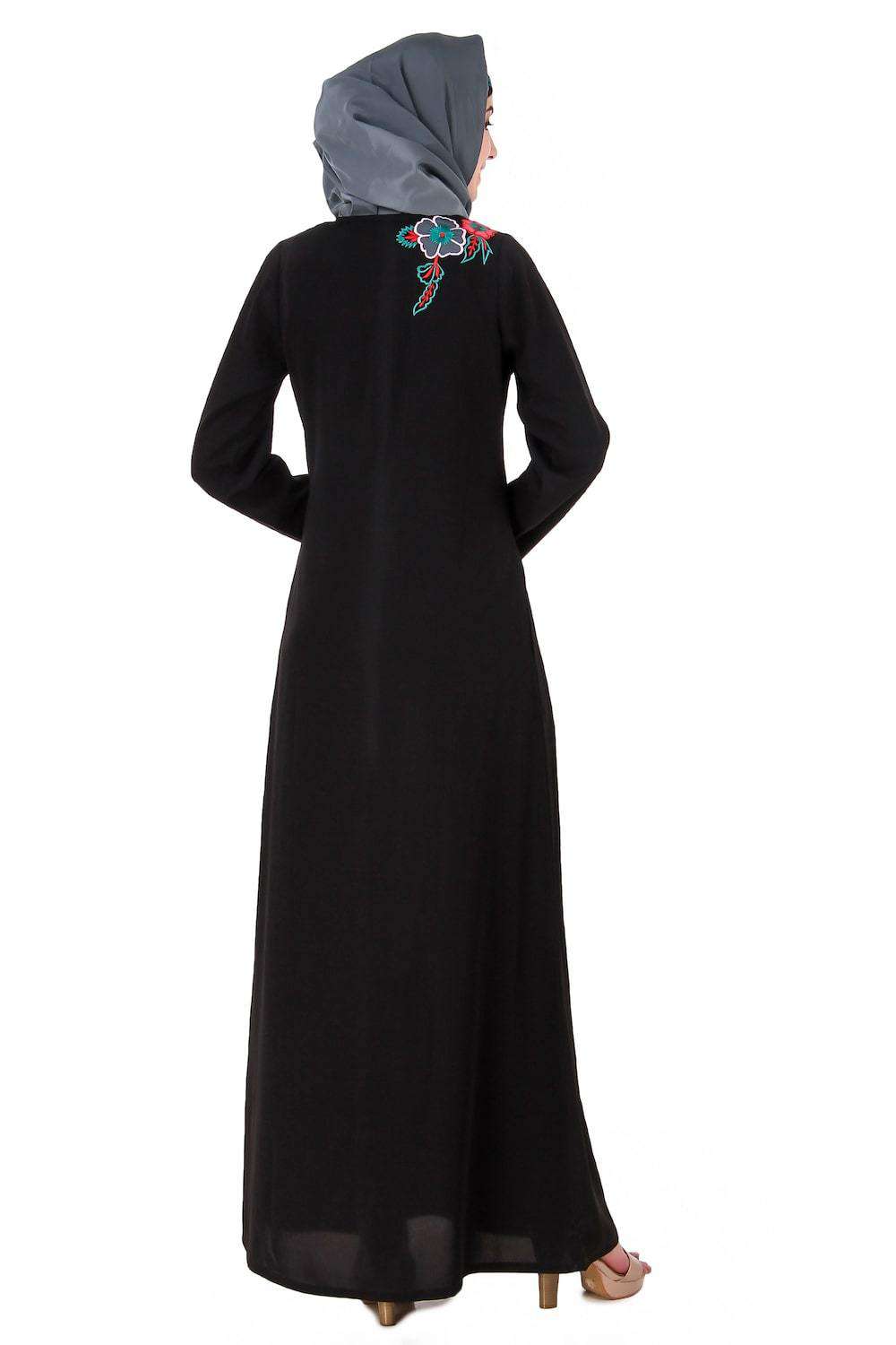 Floral Patch Work A-Line Abaya Back