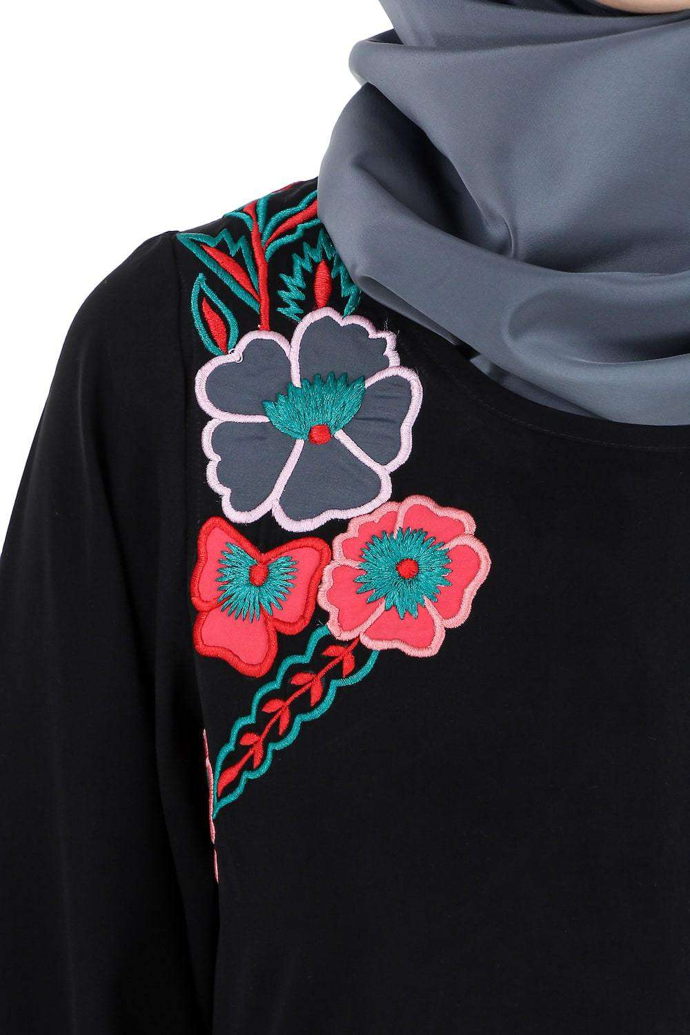 Floral Patch Work A-Line Abaya Embroidery