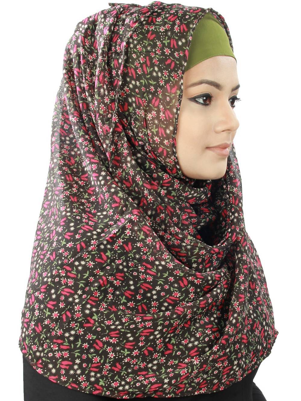 Akia Black Floral Print Georgette Hijab