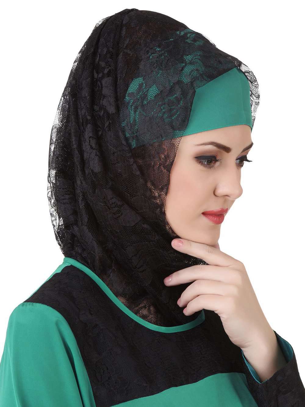 Rihab Black Floral Net Crepe Hijab