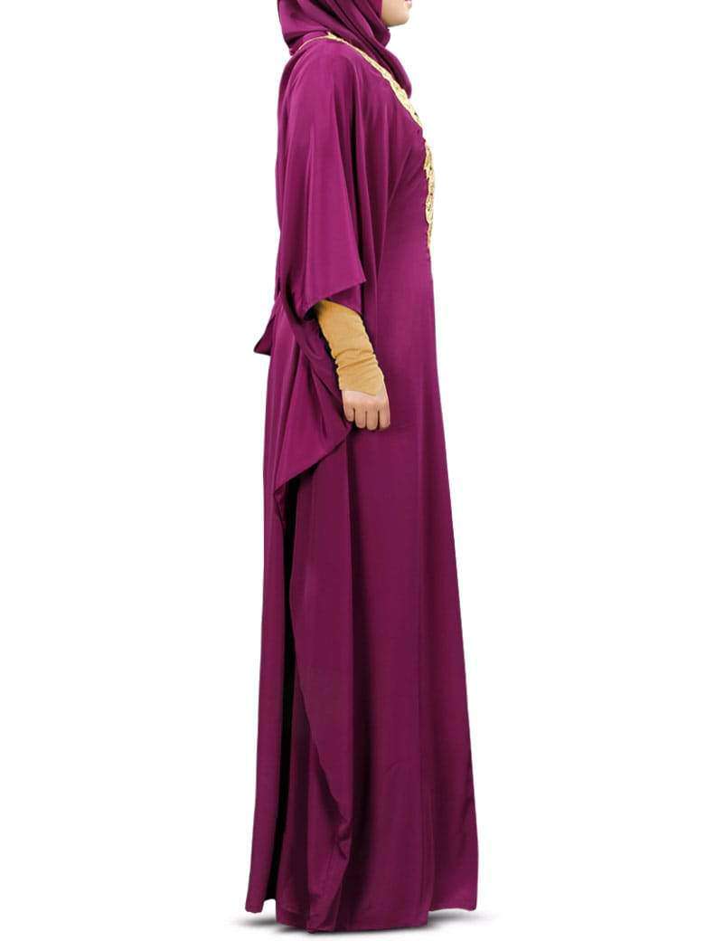 Nelam Gold Embroidered Wine Kaftan