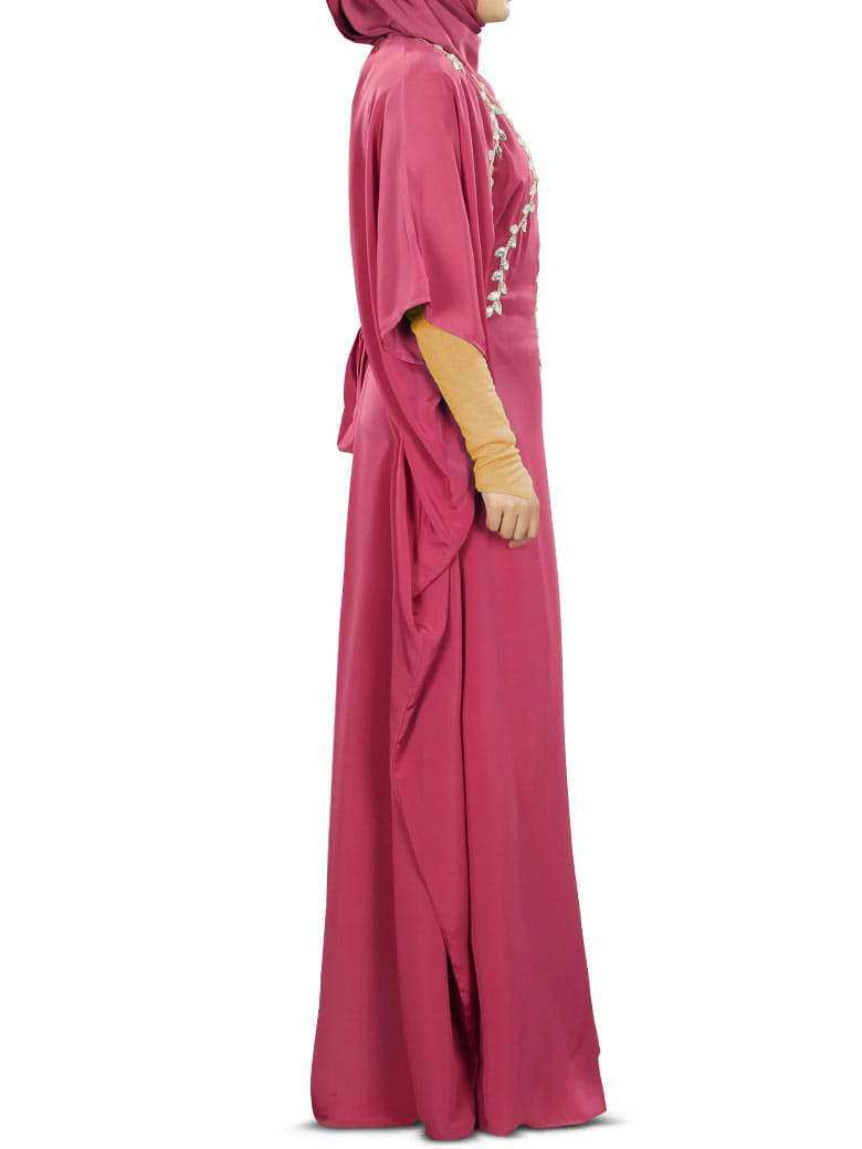 Rubaa Hand Embroidered Rose Pink Kaftan