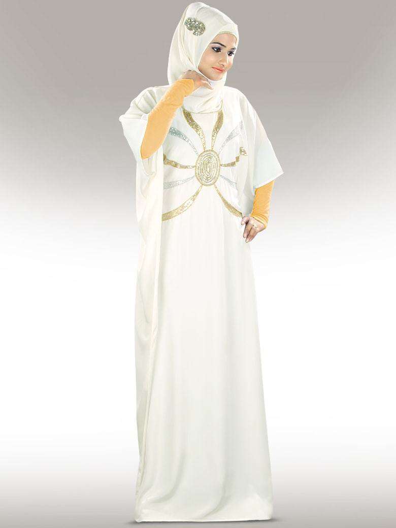 Shahnoor Hand Embroidered Off White Kaftan