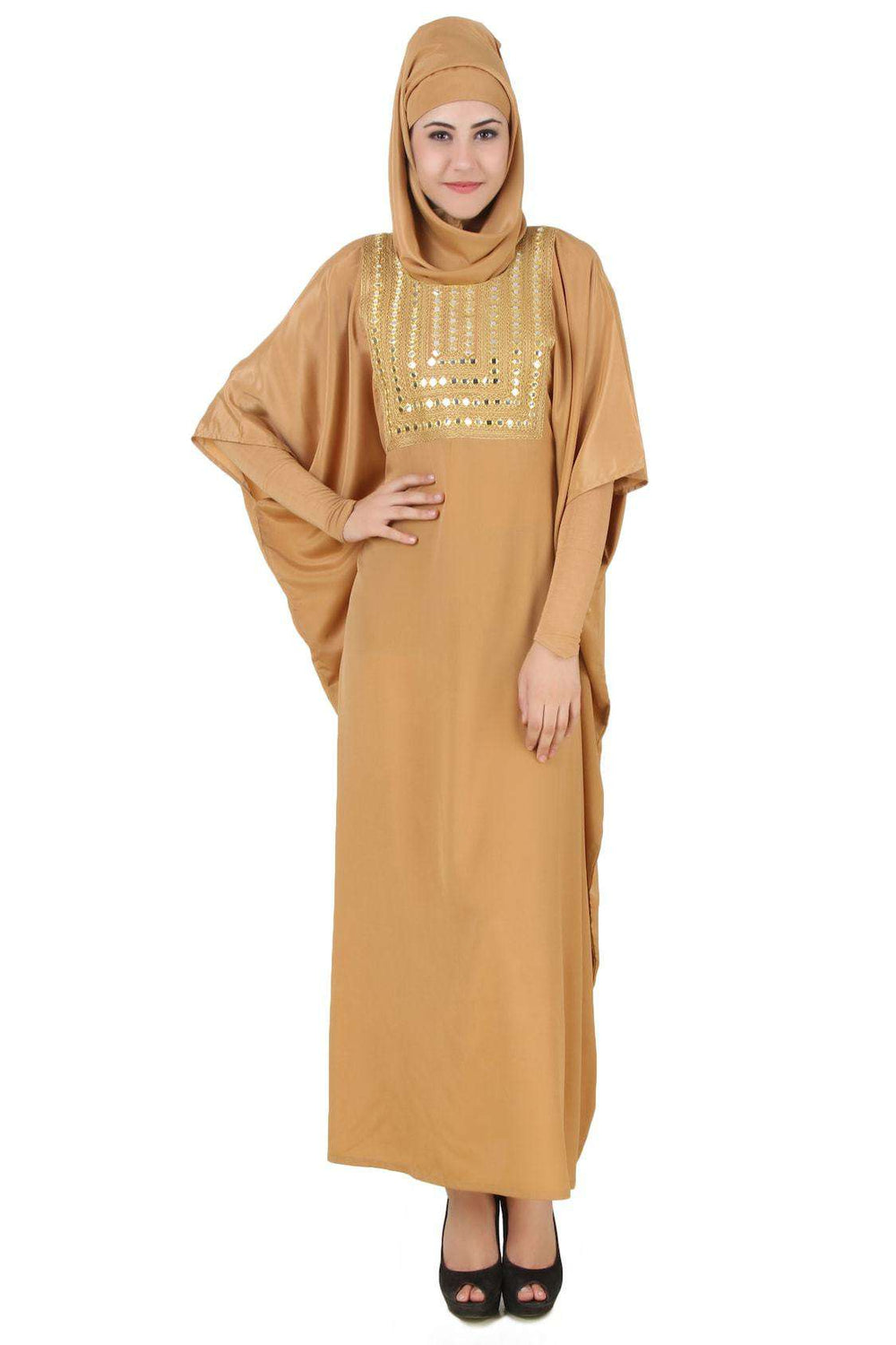 Zareenah Beige Crepe Kaftan