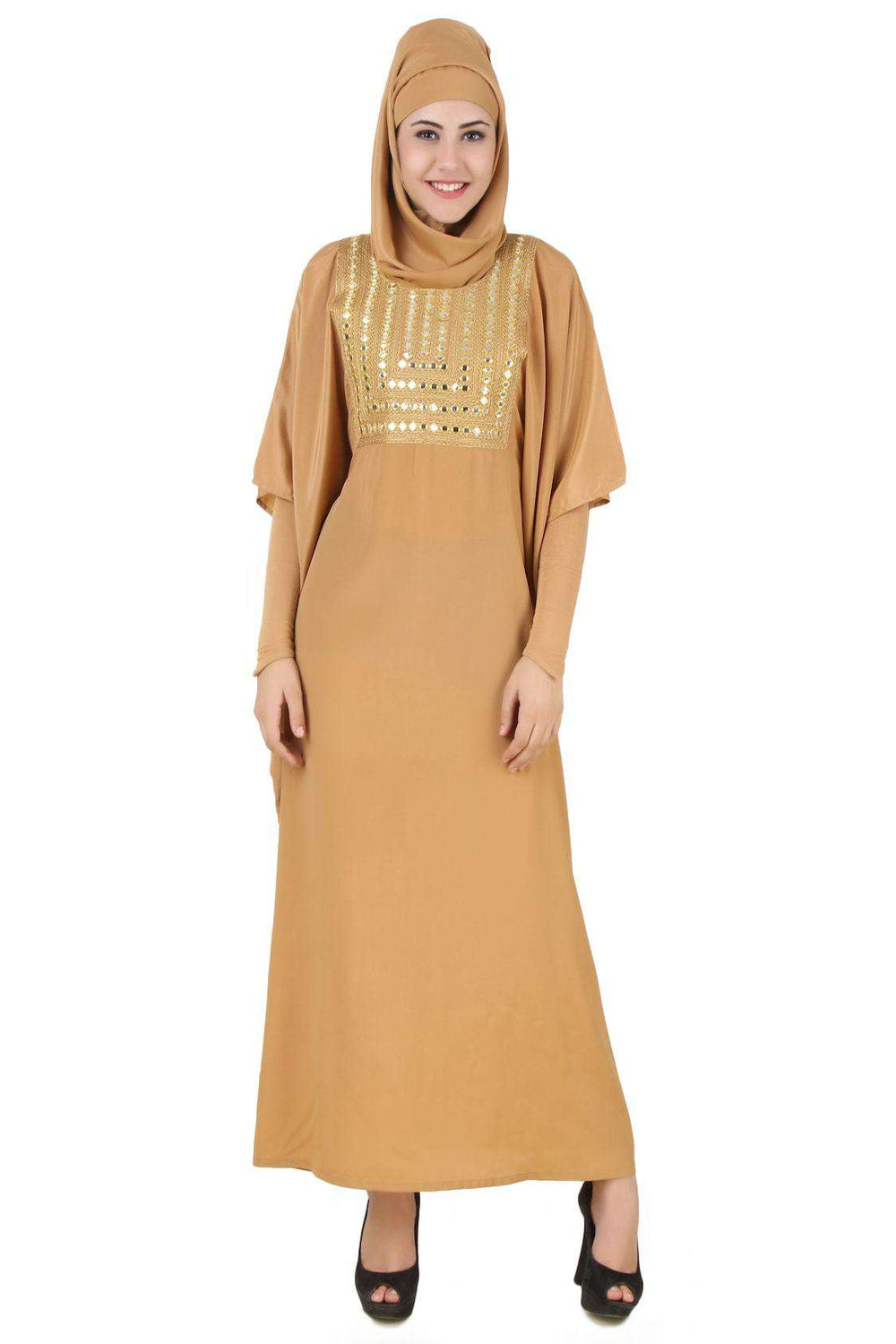 Zareenah Beige Crepe Kaftan