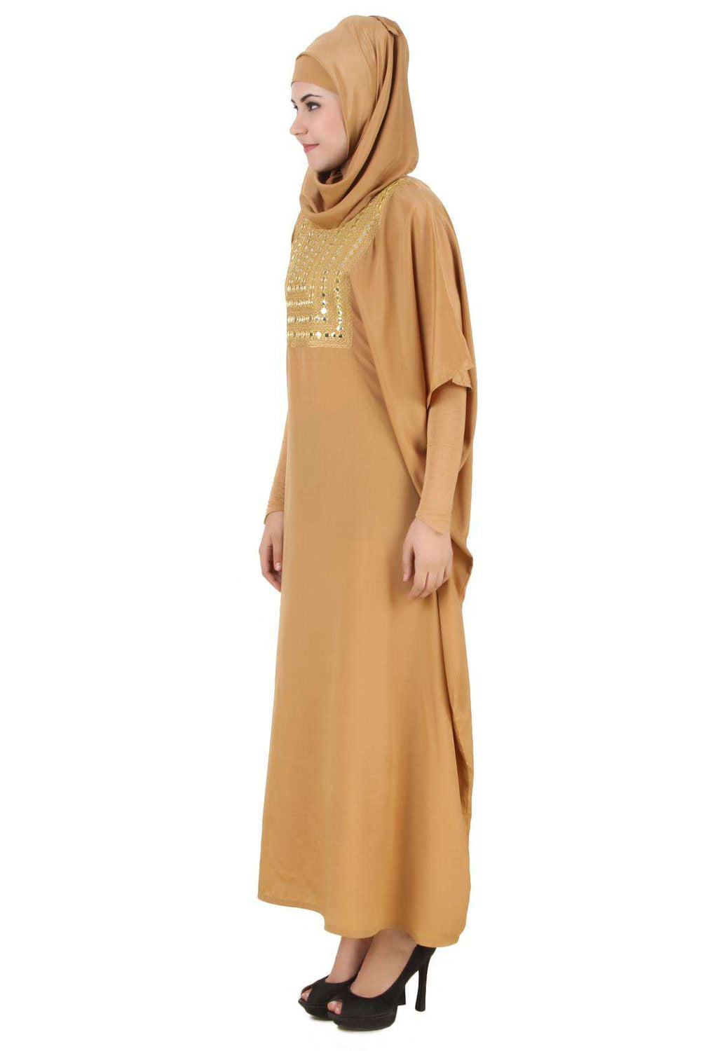 Zareenah Beige Crepe Kaftan