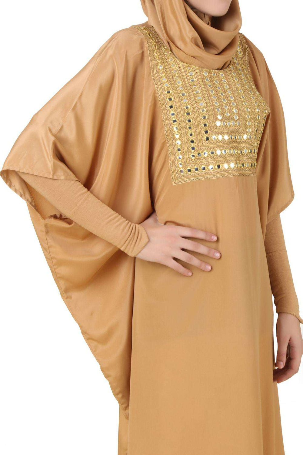 Zareenah Beige Crepe Kaftan