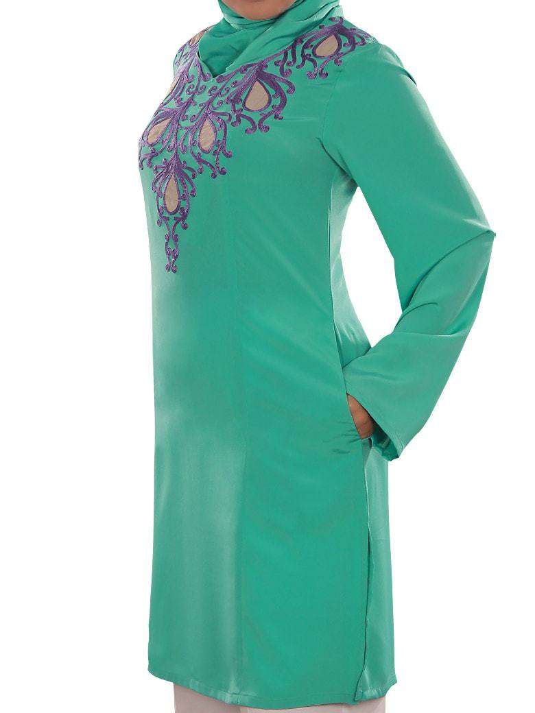 Reham Green Embroidered Tunic